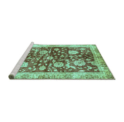 Sideview of Machine Washable Oriental Turquoise Traditional Area Rugs, wshabs459turq