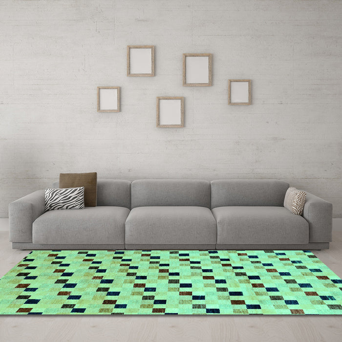 Machine Washable Abstract Turquoise Modern Area Rugs in a Living Room,, wshabs45turq