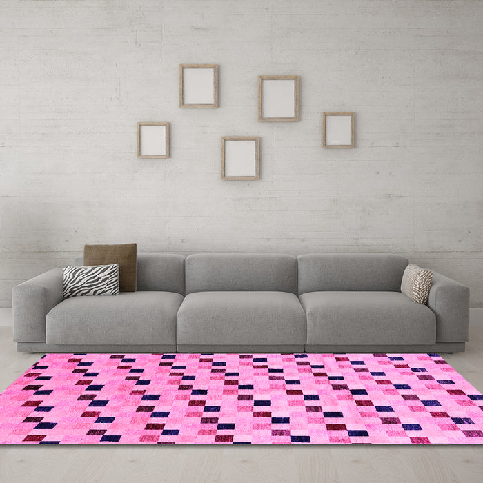 Machine Washable Abstract Pink Modern Rug in a Living Room, wshabs45pnk