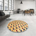 Round Abstract Chrome Gold Yellow Modern Rug in a Office, abs45