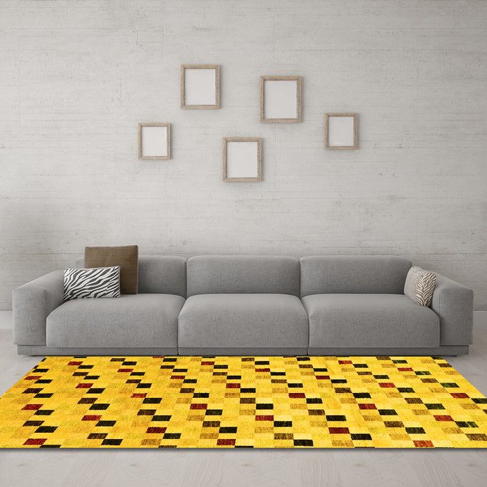 Machine Washable Abstract Yellow Modern Rug in a Living Room, wshabs45yw