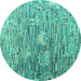 Round Machine Washable Abstract Turquoise Modern Area Rugs, wshabs4600turq