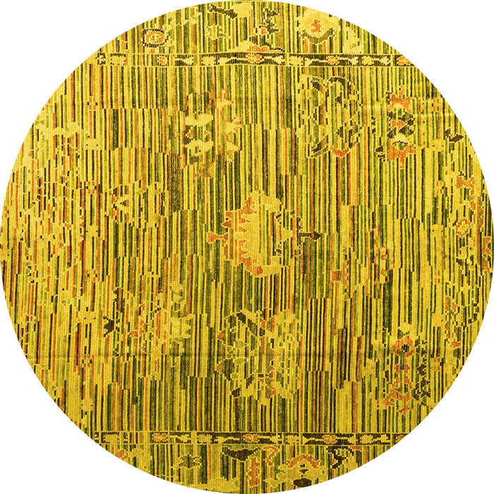 Round Machine Washable Abstract Yellow Modern Rug, wshabs4600yw