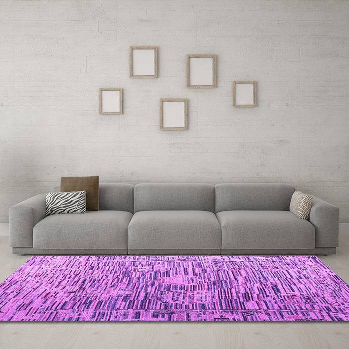 Machine Washable Abstract Purple Modern Area Rugs in a Living Room, wshabs4600pur