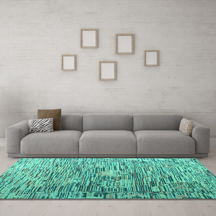 Machine Washable Abstract Turquoise Modern Area Rugs in a Living Room,, wshabs4600turq