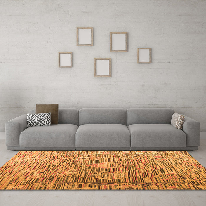 Machine Washable Abstract Orange Modern Area Rugs in a Living Room, wshabs4600org