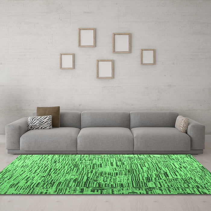 Machine Washable Abstract Emerald Green Modern Area Rugs in a Living Room,, wshabs4600emgrn