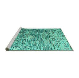 Sideview of Machine Washable Abstract Turquoise Modern Area Rugs, wshabs4600turq