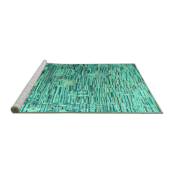 Sideview of Machine Washable Abstract Turquoise Modern Area Rugs, wshabs4600turq