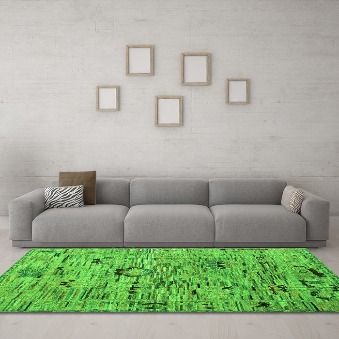 Machine Washable Abstract Green Modern Area Rugs in a Living Room,, wshabs4601grn