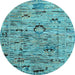 Round Machine Washable Abstract Light Blue Modern Rug, wshabs4601lblu