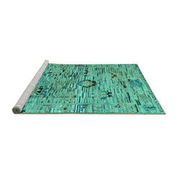 Sideview of Machine Washable Abstract Turquoise Modern Area Rugs, wshabs4601turq