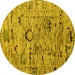 Round Abstract Yellow Modern Rug, abs4601yw