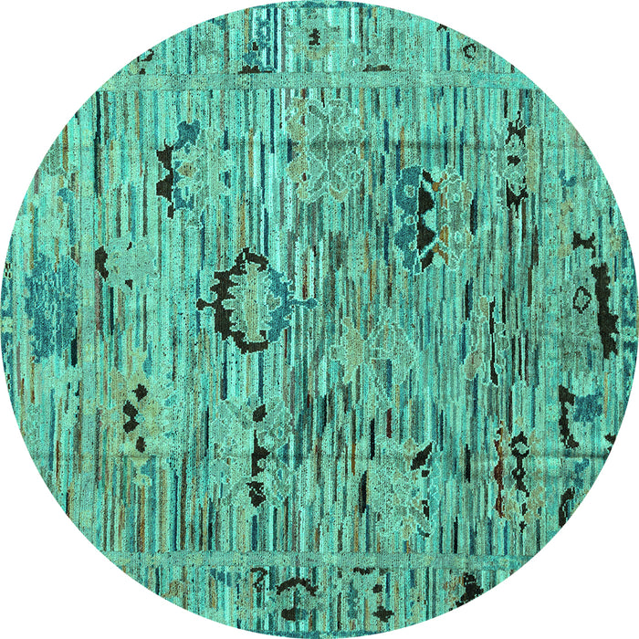 Round Abstract Turquoise Modern Rug, abs4601turq