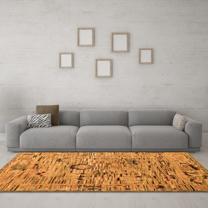 Machine Washable Abstract Orange Modern Area Rugs in a Living Room, wshabs4601org
