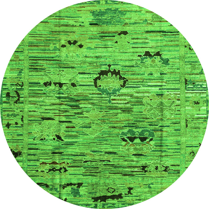 Round Machine Washable Abstract Green Modern Area Rugs, wshabs4601grn