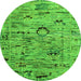 Round Machine Washable Abstract Green Modern Area Rugs, wshabs4601grn