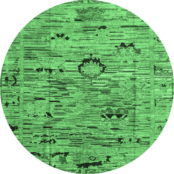 Round Machine Washable Abstract Emerald Green Modern Area Rugs, wshabs4601emgrn