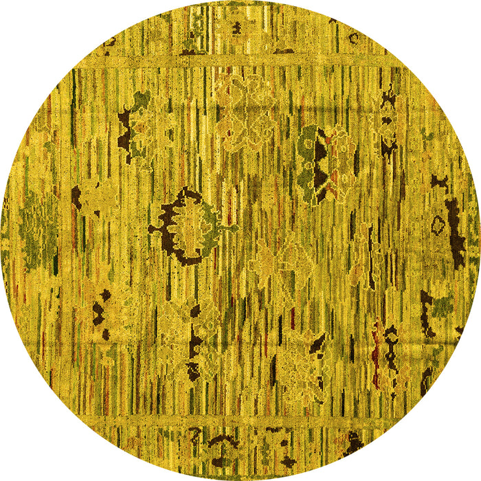 Round Machine Washable Abstract Yellow Modern Rug, wshabs4601yw