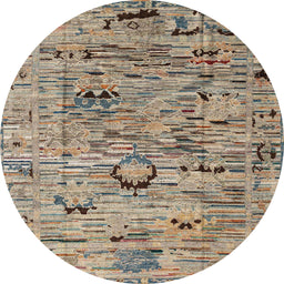 Round Abstract Light French Beige Brown Modern Rug, abs4601