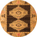 Round Machine Washable Abstract Orange Modern Area Rugs, wshabs4602org