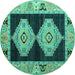 Round Abstract Turquoise Modern Rug, abs4602turq