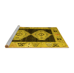 Sideview of Machine Washable Abstract Yellow Modern Rug, wshabs4602yw