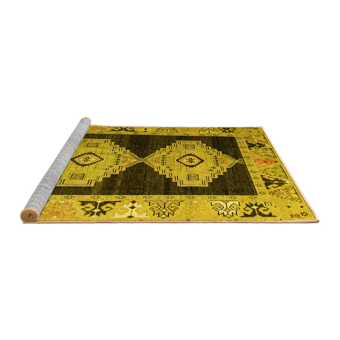 Sideview of Machine Washable Abstract Yellow Modern Rug, wshabs4602yw