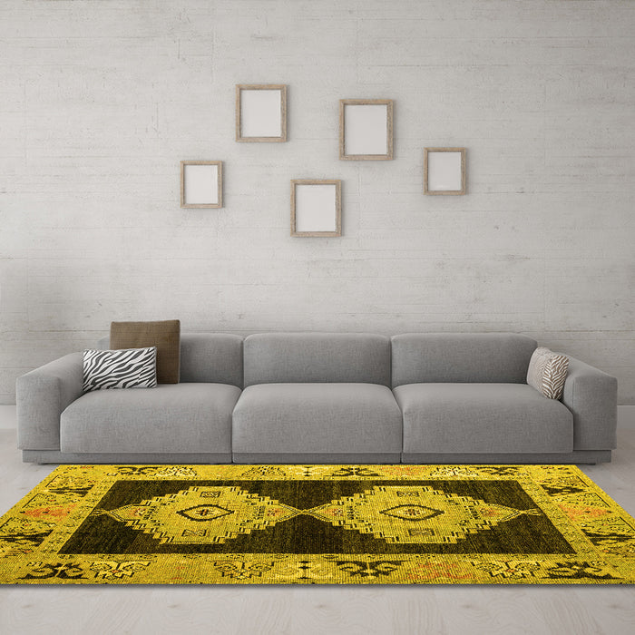 Machine Washable Abstract Yellow Modern Rug in a Living Room, wshabs4602yw