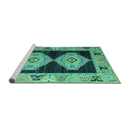 Sideview of Machine Washable Abstract Turquoise Modern Area Rugs, wshabs4602turq