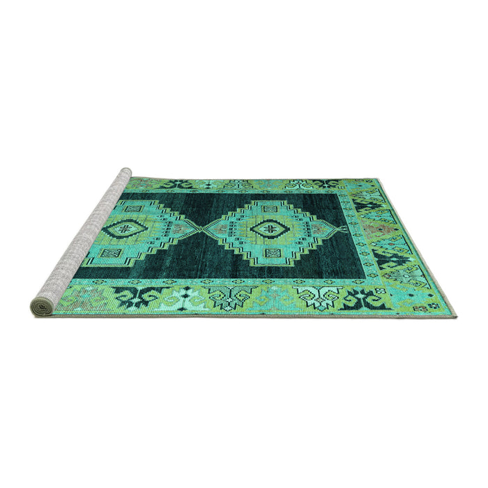 Sideview of Machine Washable Abstract Turquoise Modern Area Rugs, wshabs4602turq