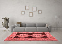 Machine Washable Abstract Red Modern Rug, wshabs4602red