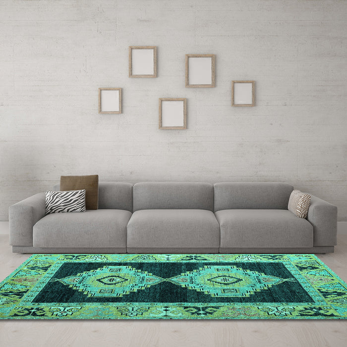 Machine Washable Abstract Turquoise Modern Area Rugs in a Living Room,, wshabs4602turq