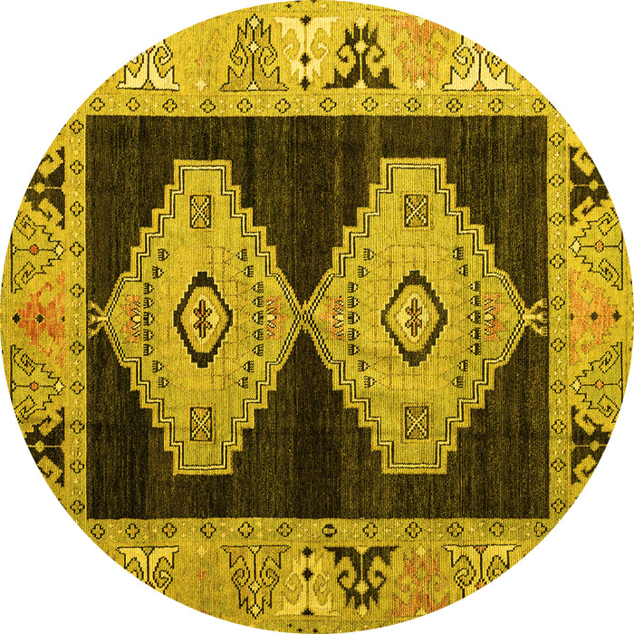 Round Abstract Yellow Modern Rug, abs4602yw