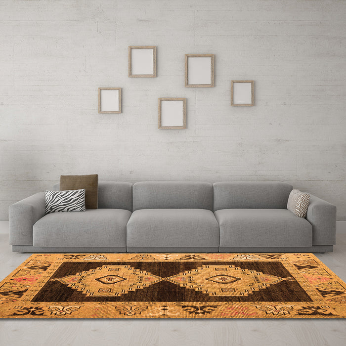 Machine Washable Abstract Orange Modern Area Rugs in a Living Room, wshabs4602org
