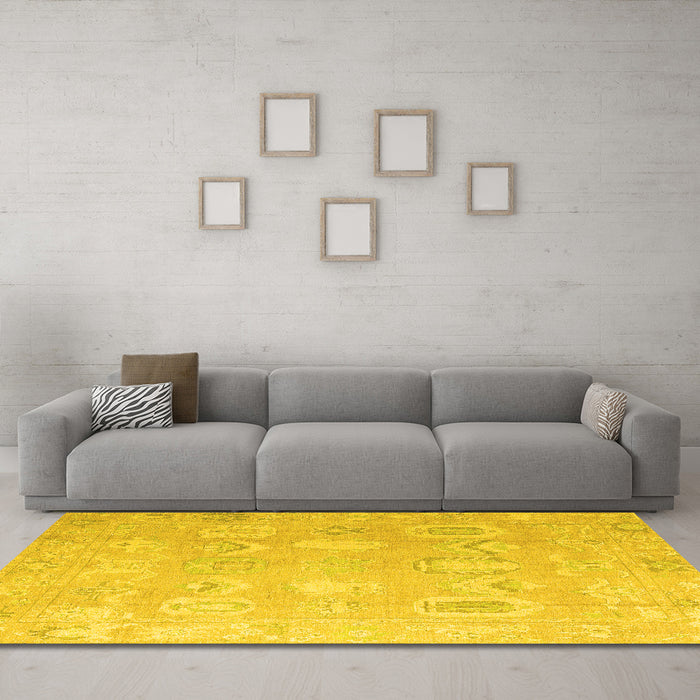 Machine Washable Abstract Yellow Modern Rug in a Living Room, wshabs4603yw