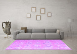 Machine Washable Abstract Purple Modern Area Rugs in a Living Room, wshabs4603pur