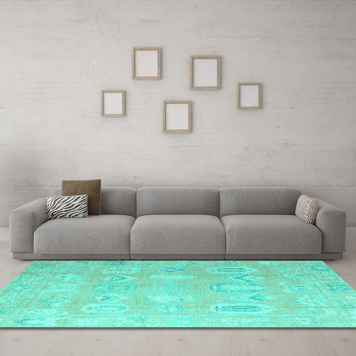 Machine Washable Abstract Turquoise Modern Area Rugs in a Living Room,, wshabs4603turq