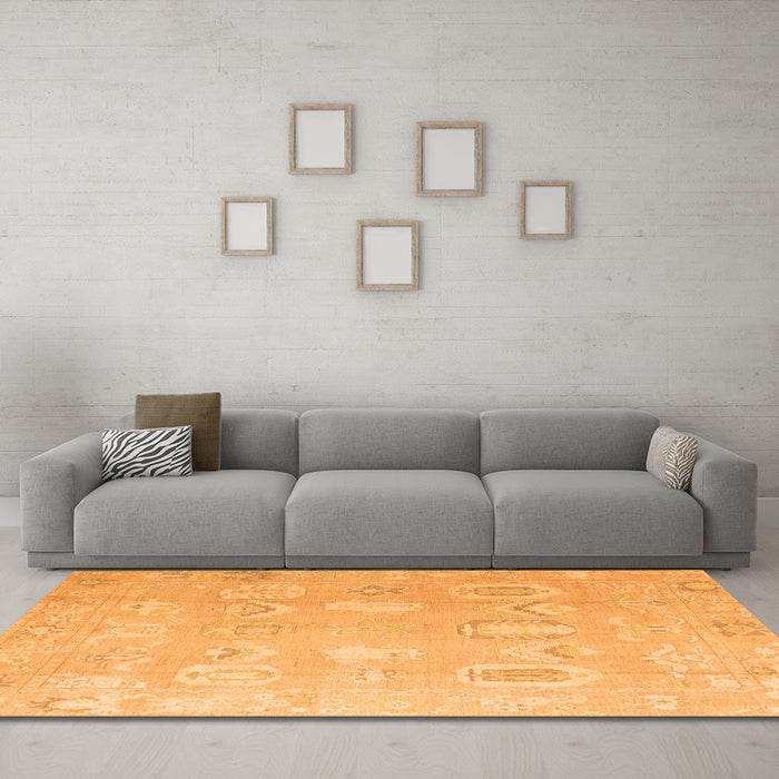 Machine Washable Abstract Orange Modern Area Rugs in a Living Room, wshabs4603org