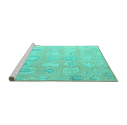 Sideview of Machine Washable Abstract Turquoise Modern Area Rugs, wshabs4603turq