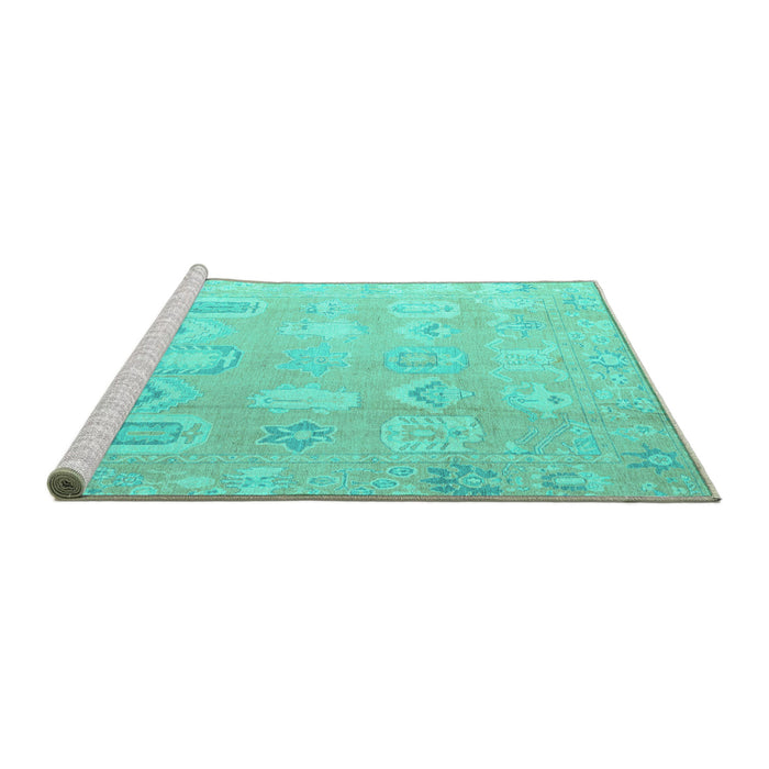 Sideview of Machine Washable Abstract Turquoise Modern Area Rugs, wshabs4603turq