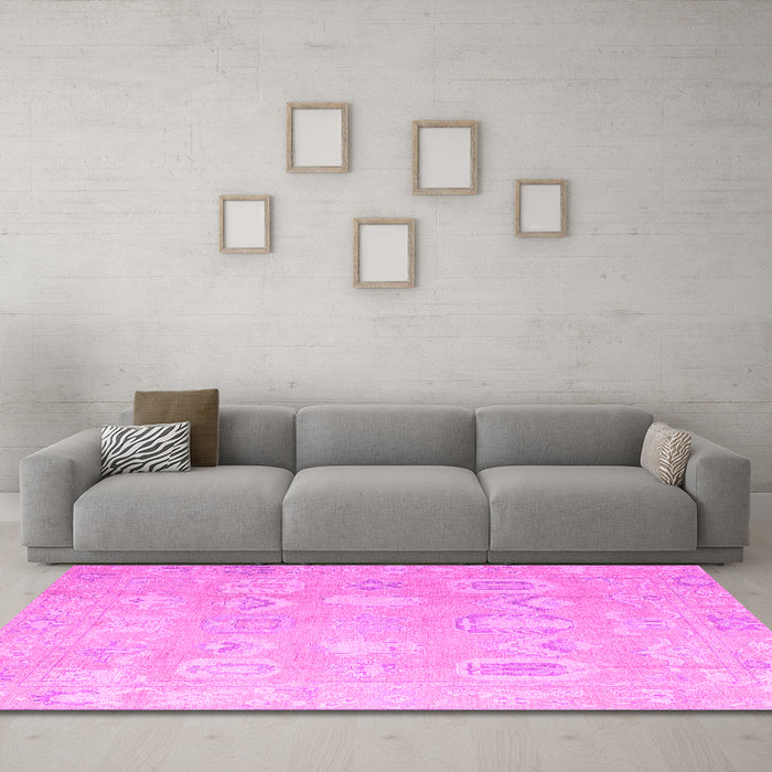 Machine Washable Abstract Pink Modern Rug in a Living Room, wshabs4603pnk