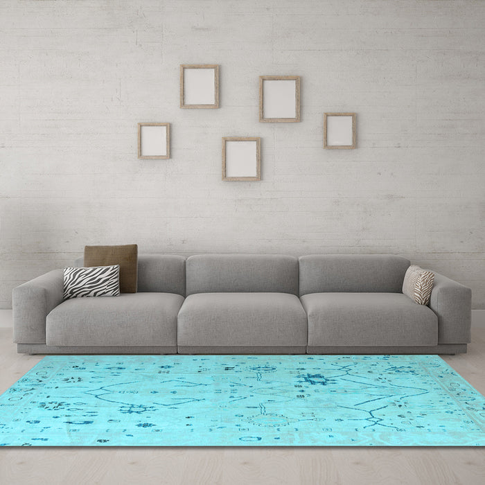 Machine Washable Oriental Light Blue Traditional Rug in a Living Room, wshabs4604lblu