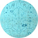 Round Machine Washable Oriental Light Blue Traditional Rug, wshabs4604lblu