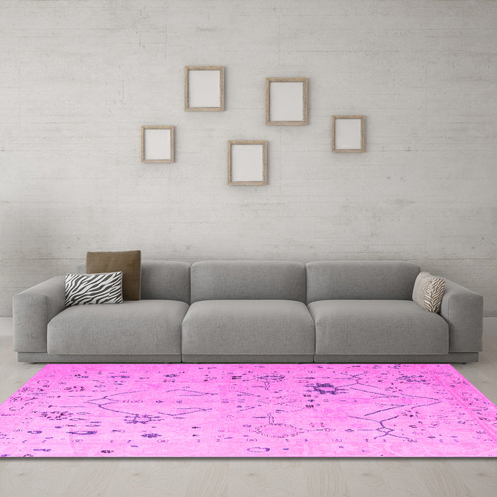Machine Washable Oriental Pink Traditional Rug in a Living Room, wshabs4604pnk