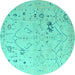 Round Oriental Turquoise Traditional Rug, abs4604turq