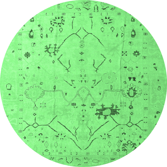 Round Machine Washable Oriental Emerald Green Traditional Area Rugs, wshabs4604emgrn