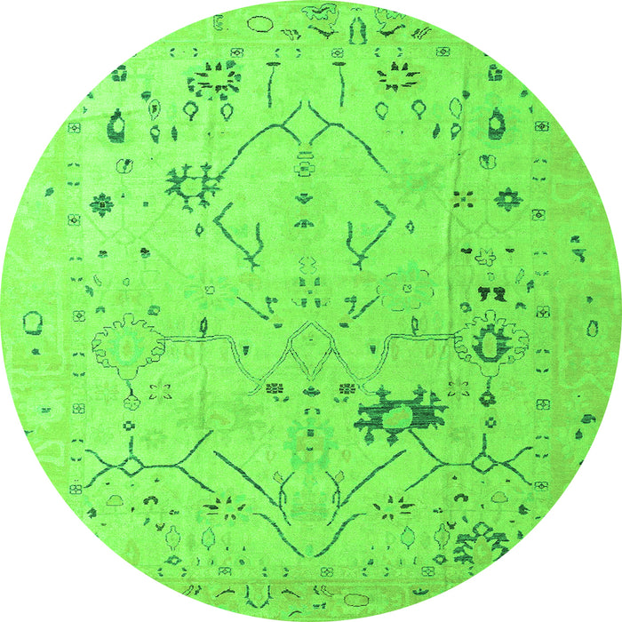 Round Machine Washable Oriental Green Traditional Area Rugs, wshabs4604grn