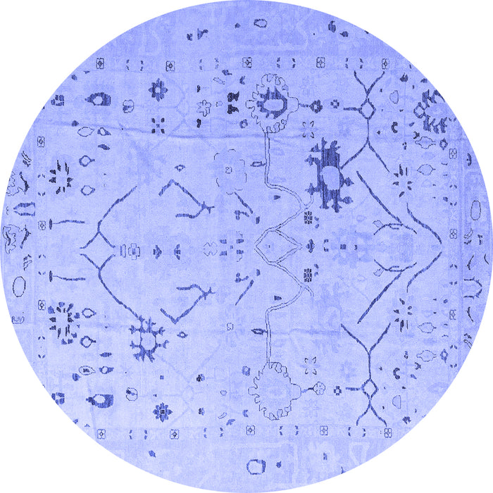 Round Machine Washable Oriental Blue Traditional Rug, wshabs4604blu
