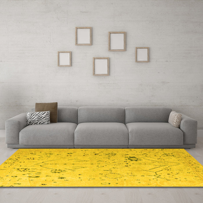 Machine Washable Oriental Yellow Traditional Rug in a Living Room, wshabs4604yw